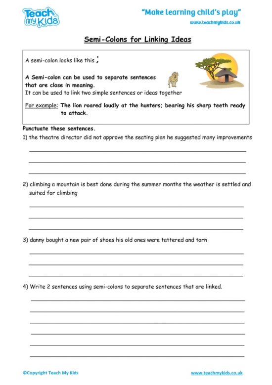 Worksheets for kids - semi-colons_for_linking_ideas